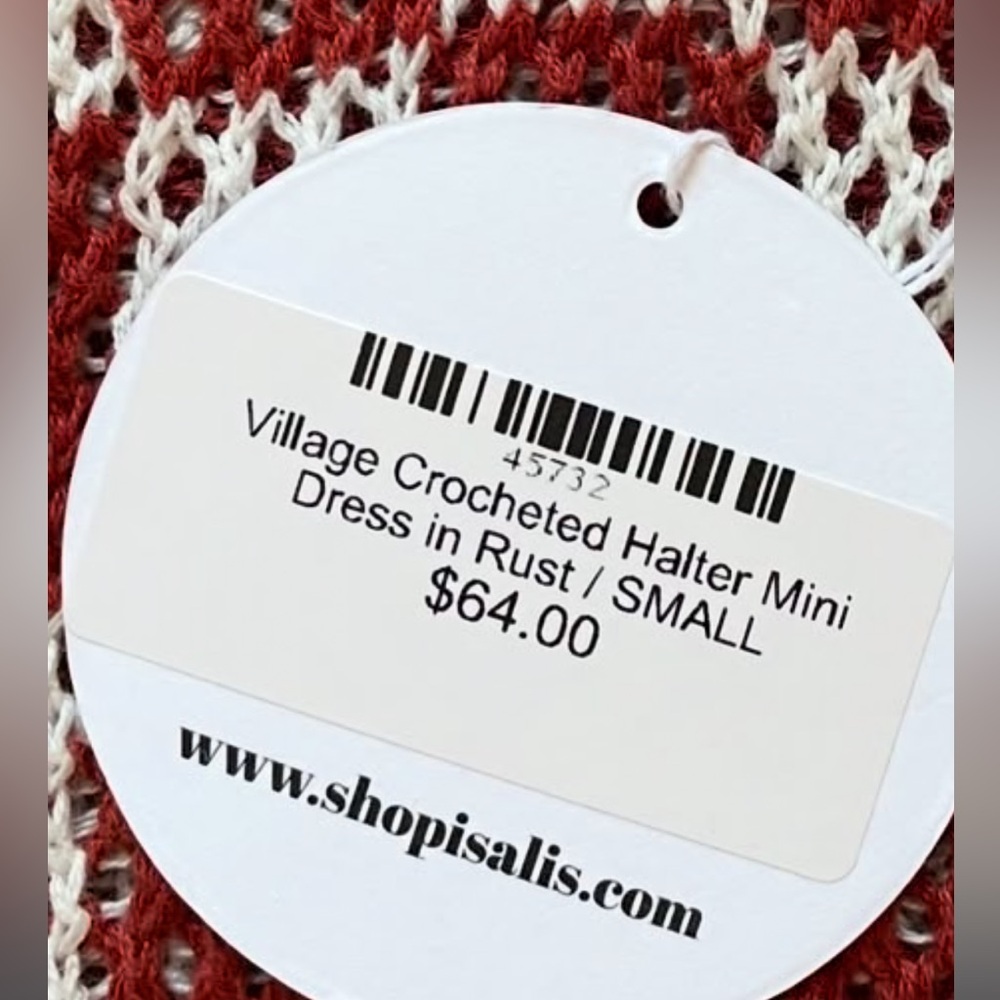 Isalis Village Crochet Halter Mini Dress in Rust - Picture 6 of 8